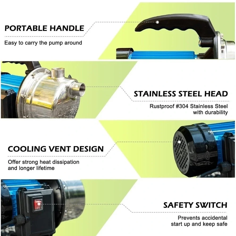 FLUENTPOWER Shallow Well/Deep Garden Pump, 1.5HP 1200GPH Portable Water Booster